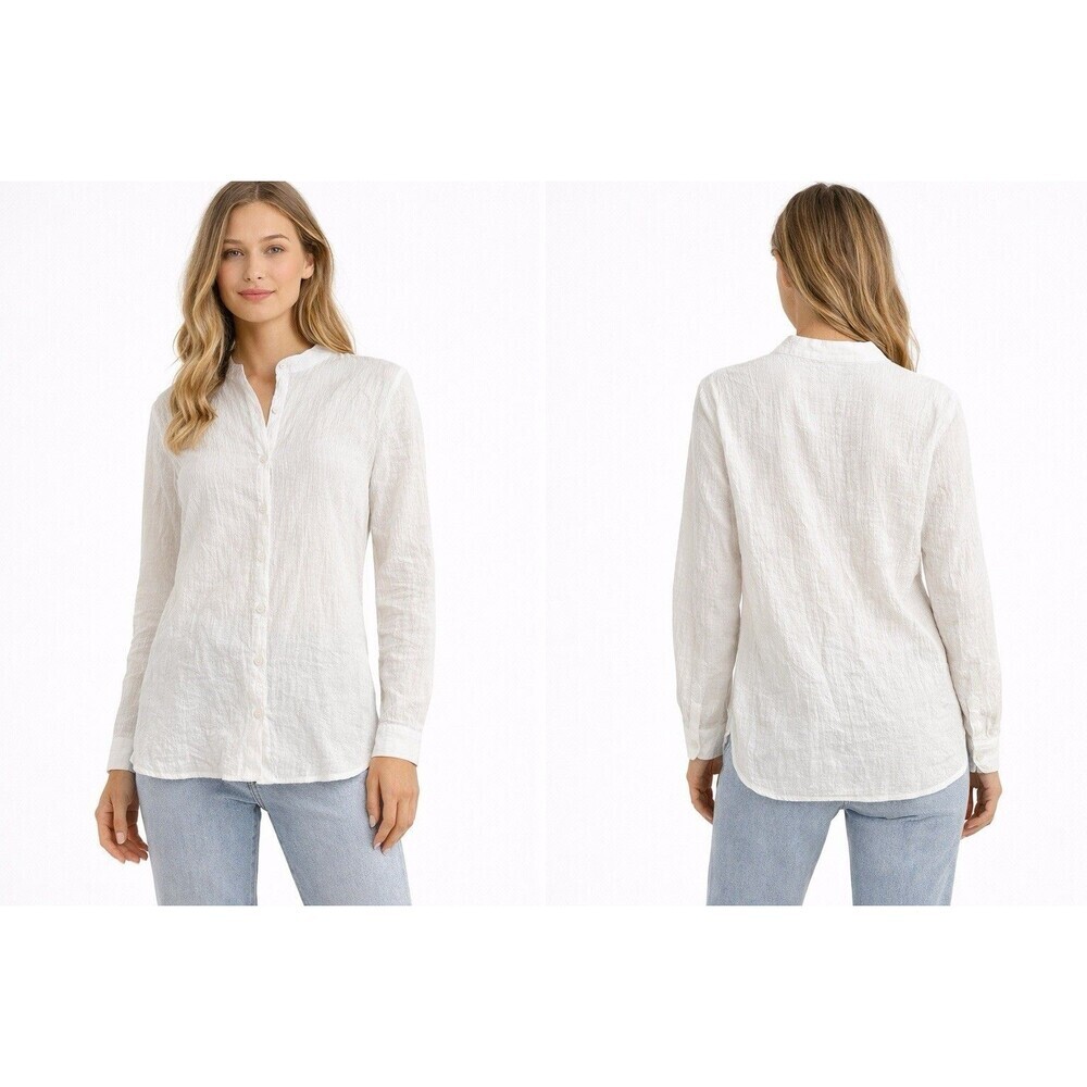 White Fox White Textured Button-Front Blouse Long Sleeve Lightweight Top Size S